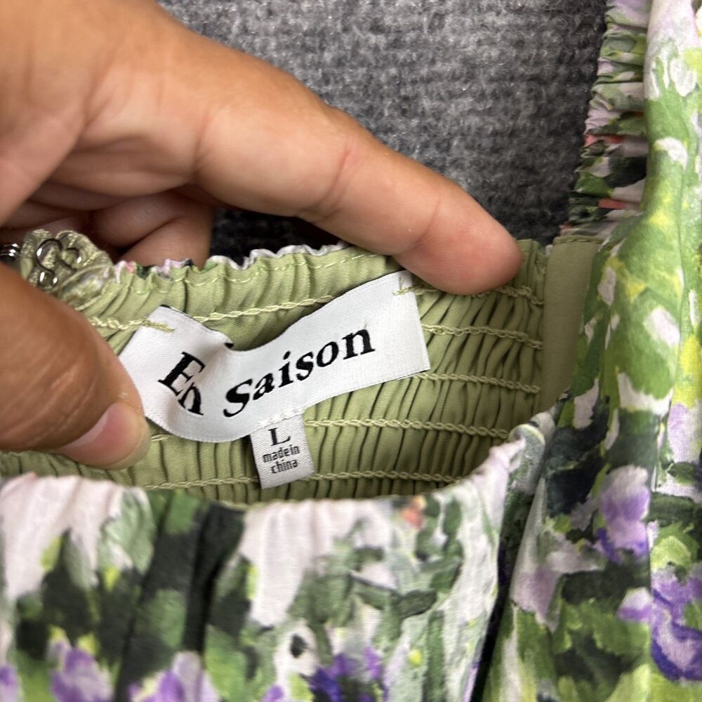 En Saison Molly Corset Cotton Midi Sundress Womens Size L Green floral - Picture 3 of 15
